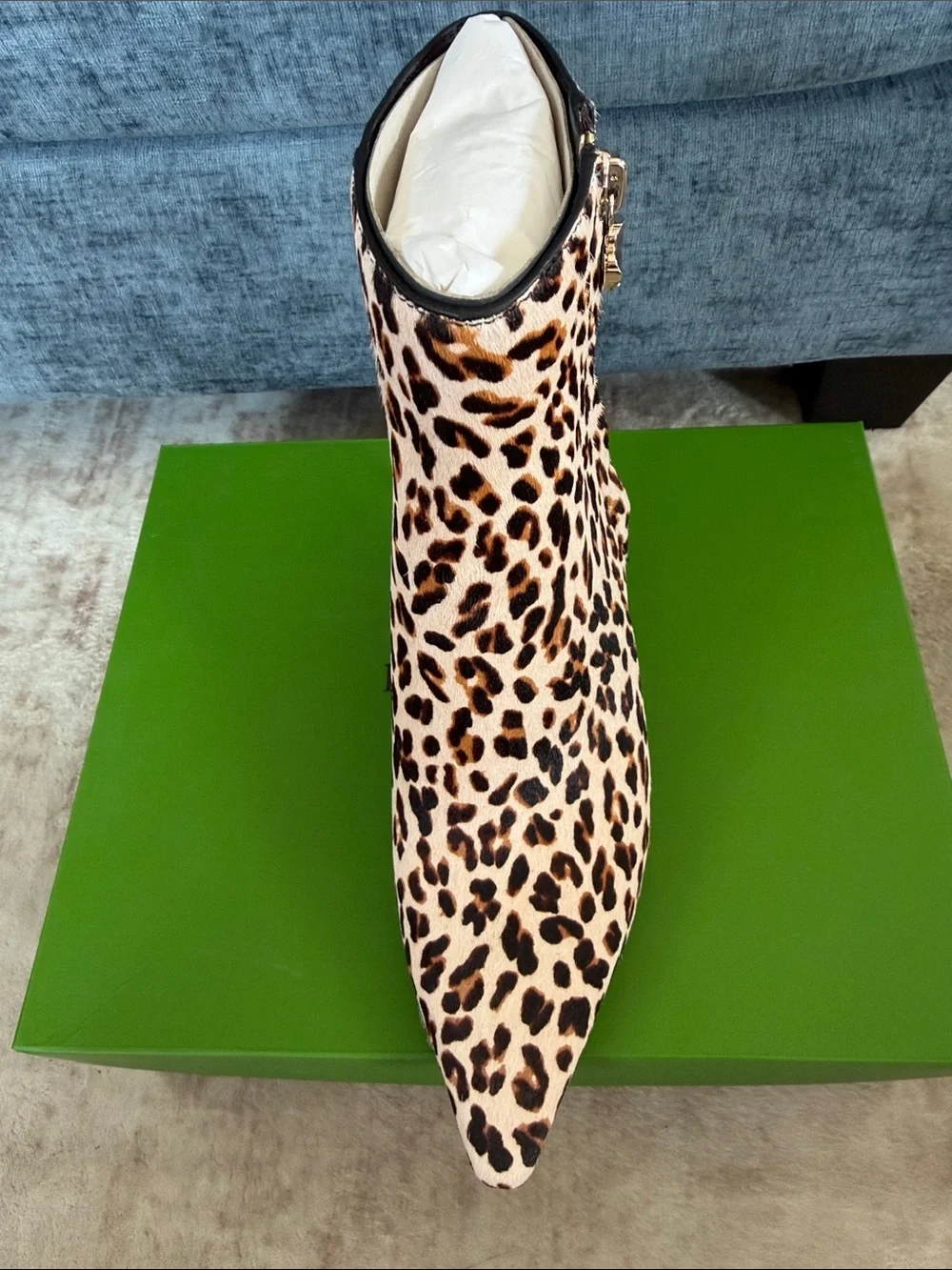 kate spade Adele DowntownLeopard-Print Pointed Ankle Bootie Gold Clover Charm